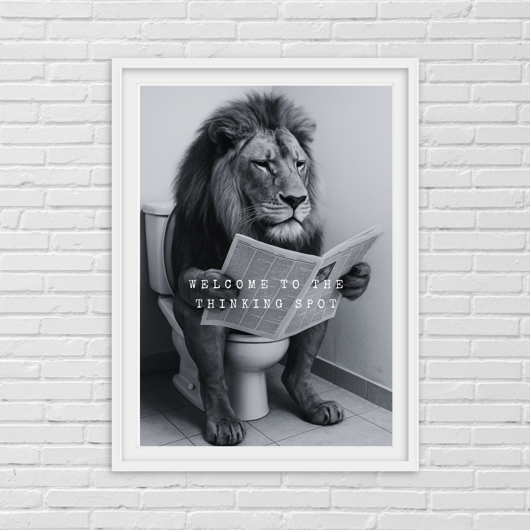 Bathroom Print | Welcome To The Thinking Spot | Lion Print | Bathroom Decor