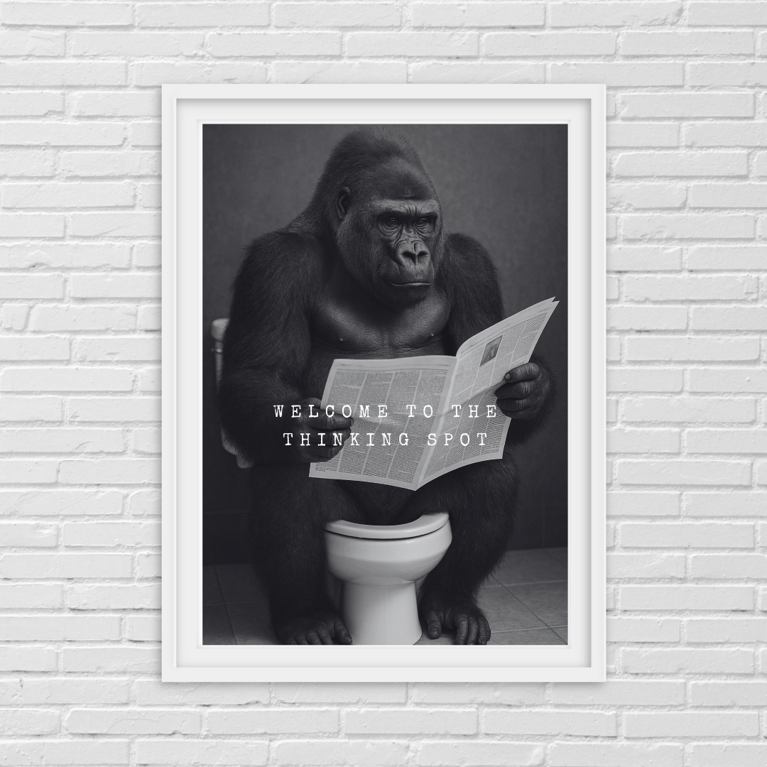 Bathroom Print | Welcome To The Thinking Spot | Gorilla Print | Bathroom Decor - Dinky Designs