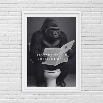 Bathroom Print | Welcome To The Thinking Spot | Gorilla Print | Bathroom Decor - Dinky Designs