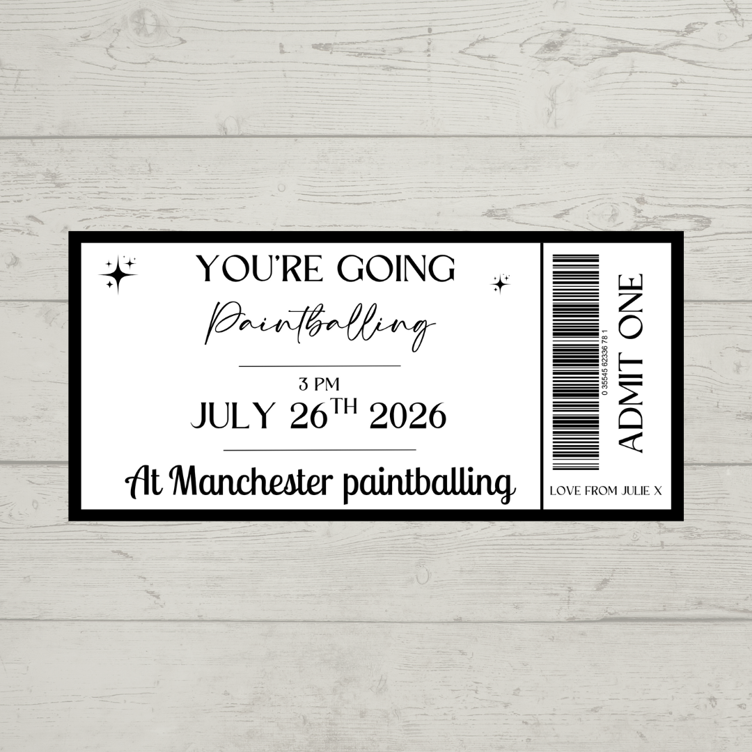 Surprise Ticket Print | Personalised Black & White Ticket Voucher | Gift Idea