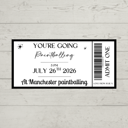Surprise Ticket Print | Personalised Black & White Ticket Voucher | Gift Idea