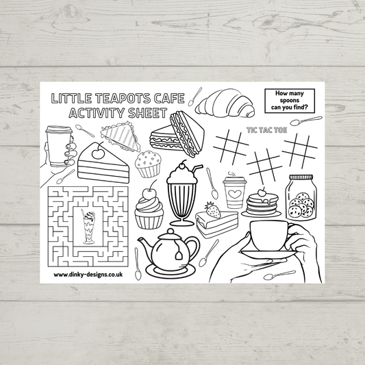 A4 Colouring Activity Sheets | Personalised Cafe Design Activity Sheets | Cafe Placemats - Dinky Designs