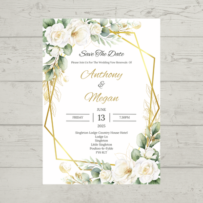 Wedding Invitations | A6 Invites | Green Gold Leaf Floral Wedding Theme Invitations | Wedding Party Invitations - Dinky Designs
