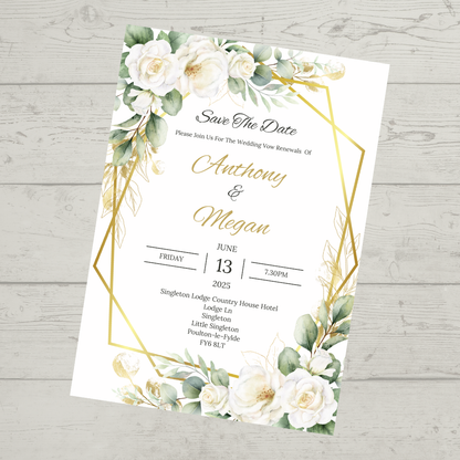 Wedding Invitations | A6 Invites | Green Gold Leaf Floral Wedding Theme Invitations | Wedding Party Invitations - Dinky Designs