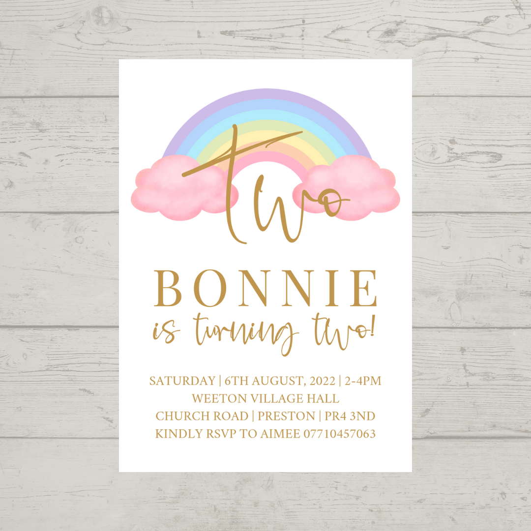 Pastel Rainbow Birthday Invitations | A6 Invites | Pastel Rainbow Theme Invitations | Party Invitations - Dinky Designs