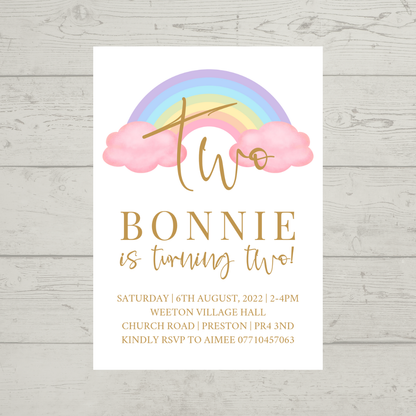 Pastel Rainbow Birthday Invitations | A6 Invites | Pastel Rainbow Theme Invitations | Party Invitations - Dinky Designs