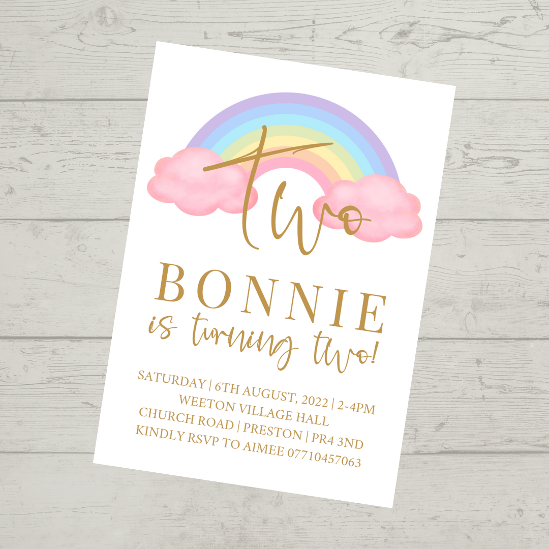 Pastel Rainbow Birthday Invitations | A6 Invites | Pastel Rainbow Theme Invitations | Party Invitations - Dinky Designs