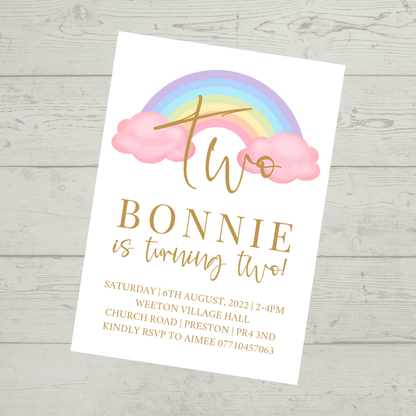 Pastel Rainbow Birthday Invitations | A6 Invites | Pastel Rainbow Theme Invitations | Party Invitations - Dinky Designs