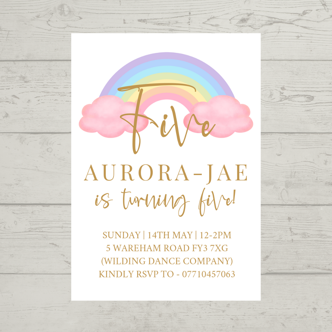 Pastel Rainbow Birthday Invitations | A6 Invites | Pastel Rainbow Theme Invitations | Party Invitations - Dinky Designs