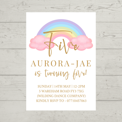 Pastel Rainbow Birthday Invitations | A6 Invites | Pastel Rainbow Theme Invitations | Party Invitations - Dinky Designs
