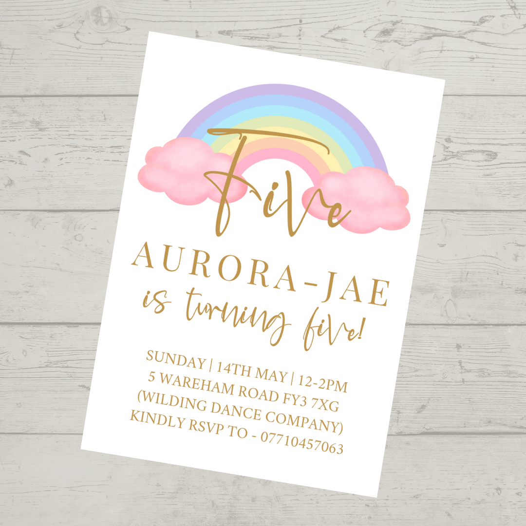 Pastel Rainbow Birthday Invitations | A6 Invites | Pastel Rainbow Theme Invitations | Party Invitations - Dinky Designs