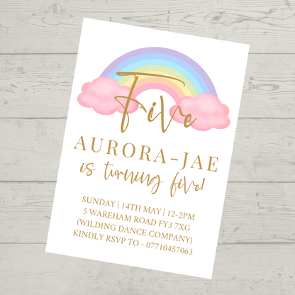 Pastel Rainbow Birthday Invitations | A6 Invites | Pastel Rainbow Theme Invitations | Party Invitations - Dinky Designs
