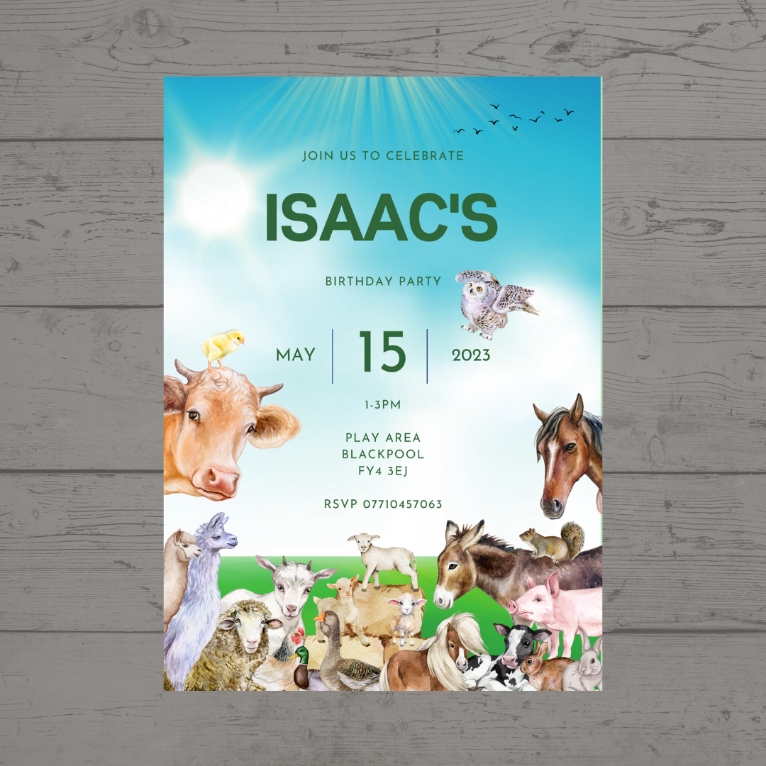 Farm Animal Invitations | A6 Invites | Farm Animal Theme Invitations | Party Invitations - Dinky Designs