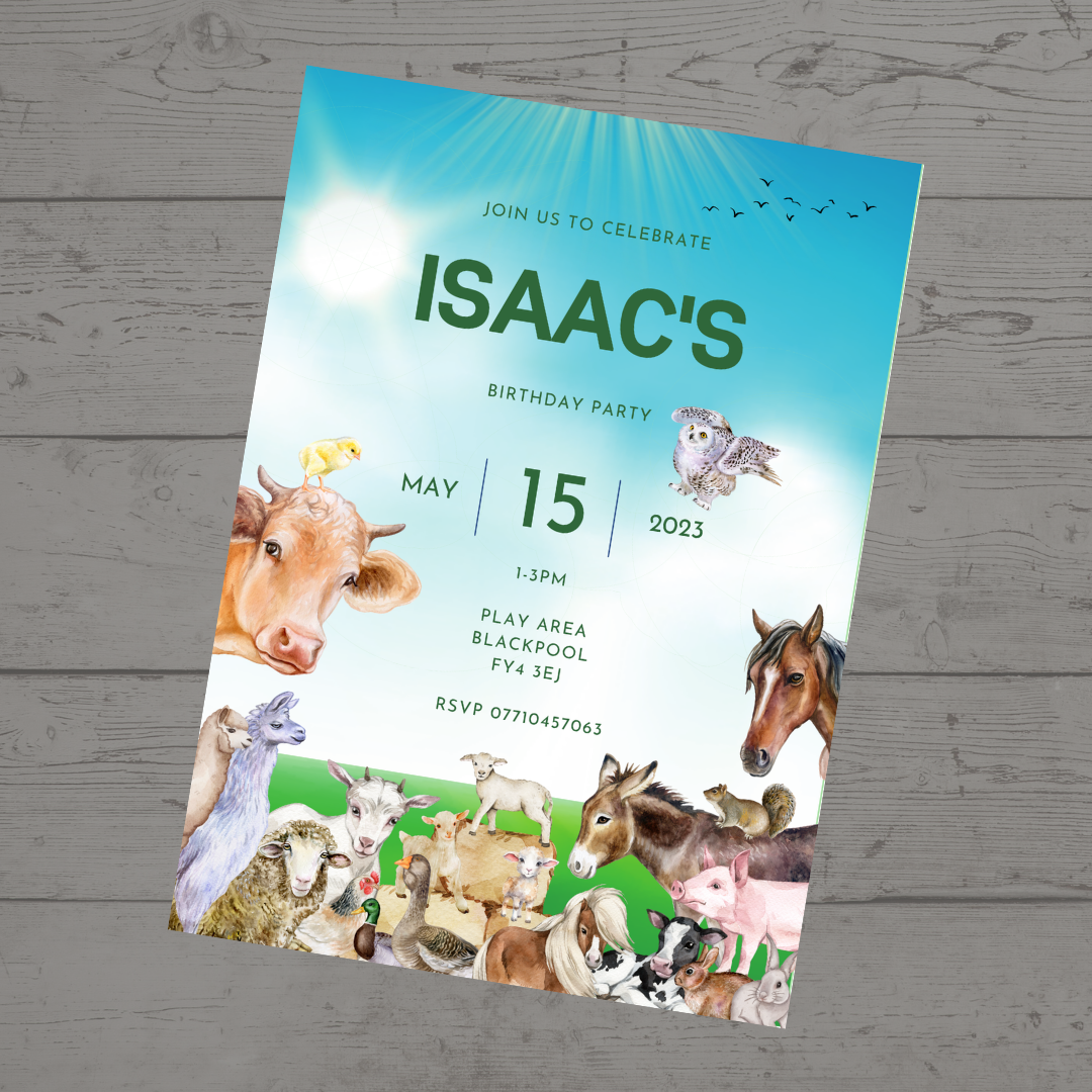 Farm Animal Invitations | A6 Invites | Farm Animal Theme Invitations | Party Invitations - Dinky Designs