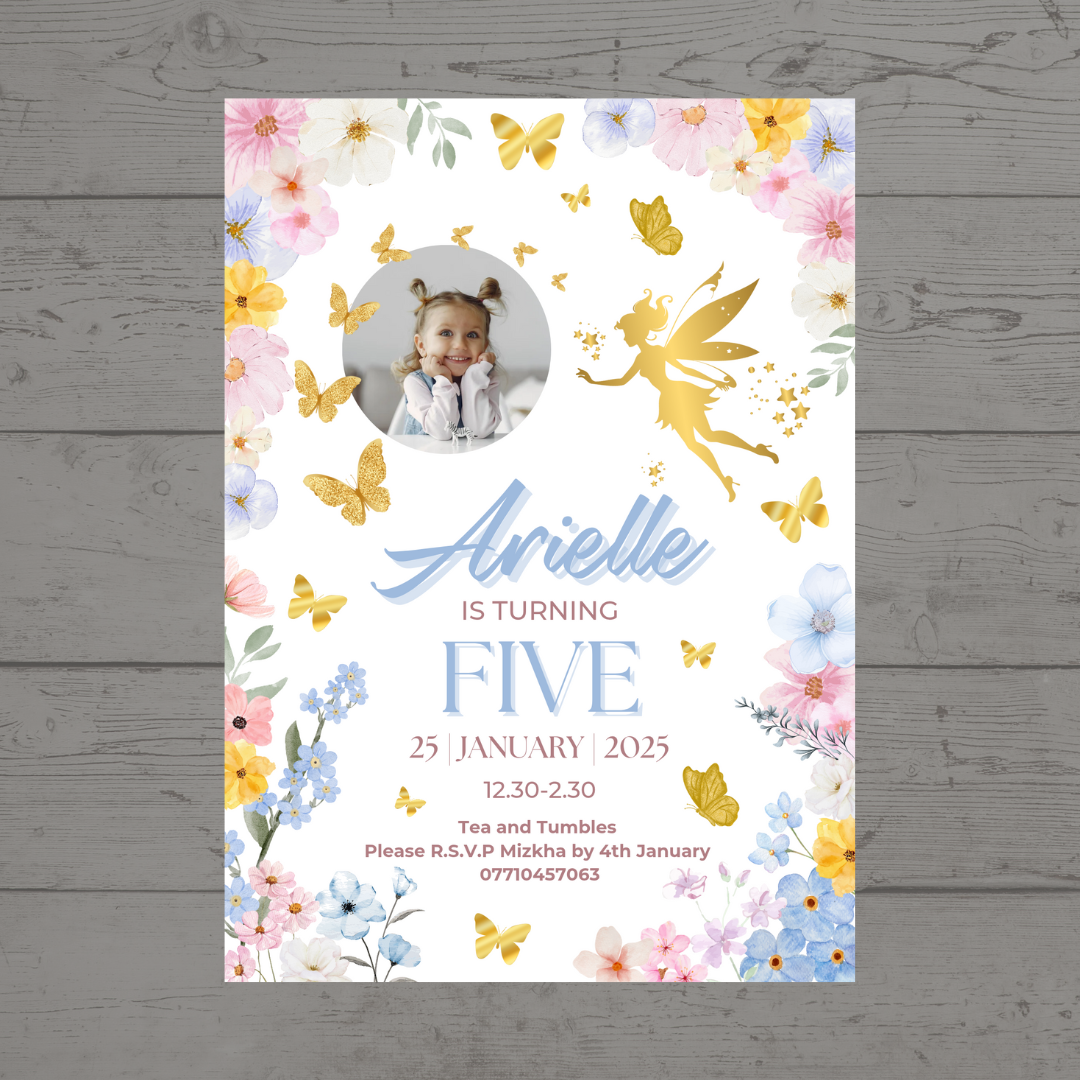 Fairy Photo Party Invitations | A6 Invites | Fairy Theme Invitations | Party Invitations - Dinky Designs