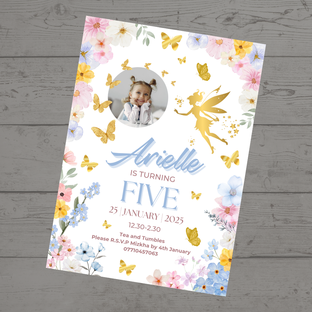 Fairy Photo Party Invitations | A6 Invites | Fairy Theme Invitations | Party Invitations - Dinky Designs