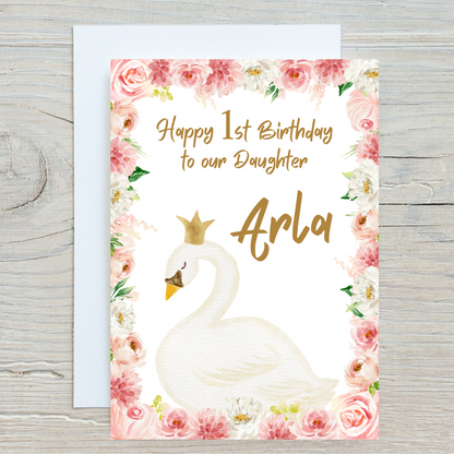 Floral Swan Birthday Card | Swan Greetings Card | Swan Party Theme