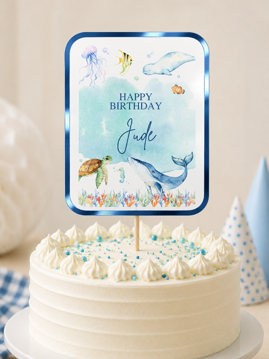 Cake Topper | Personalised Under The Sea Cake Topper | Under The Sea Party Supplies - Dinky Designs