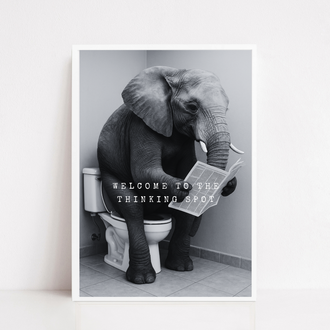 Bathroom Print | Welcome To The Thinking Spot | Elephant Print | Bathroom Decor - Dinky Designs