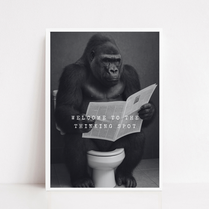 Bathroom Print | Welcome To The Thinking Spot | Gorilla Print | Bathroom Decor - Dinky Designs