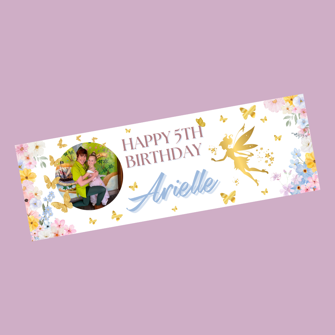 Fairy Photo Banner | Personalised Party Banner | Fairy Theme - Dinky Designs