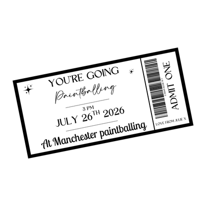 Surprise Ticket Print | Personalised Black & White Ticket Voucher | Gift Idea