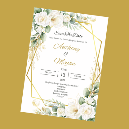 Wedding Invitations | A6 Invites | Green Gold Leaf Floral Wedding Theme Invitations | Wedding Party Invitations - Dinky Designs