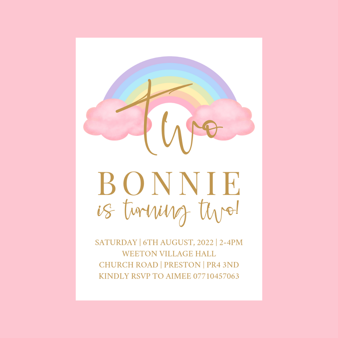Pastel Rainbow Birthday Invitations | A6 Invites | Pastel Rainbow Theme Invitations | Party Invitations - Dinky Designs