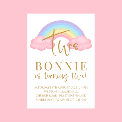 Pastel Rainbow Birthday Invitations | A6 Invites | Pastel Rainbow Theme Invitations | Party Invitations - Dinky Designs