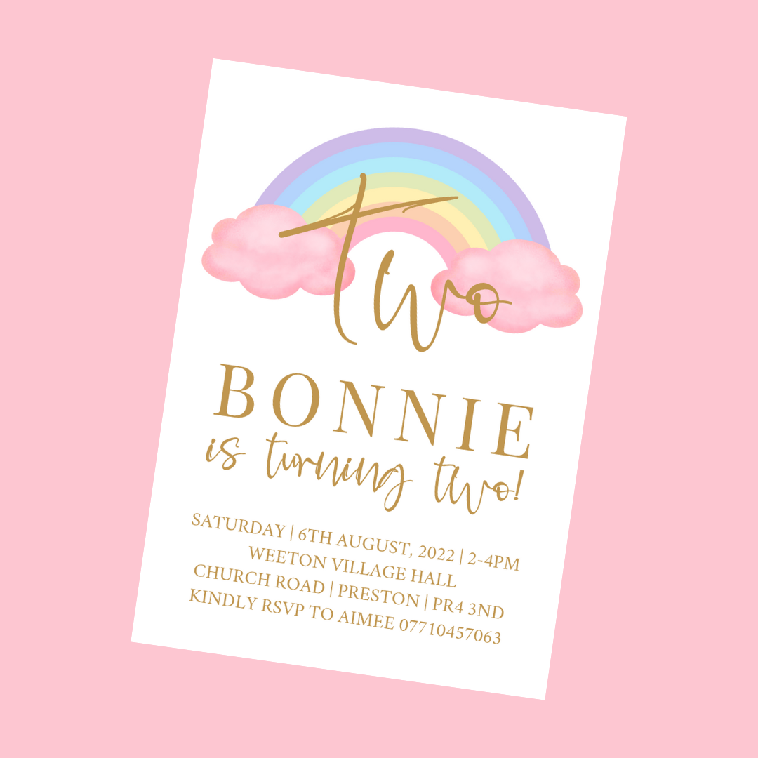 Pastel Rainbow Birthday Invitations | A6 Invites | Pastel Rainbow Theme Invitations | Party Invitations - Dinky Designs