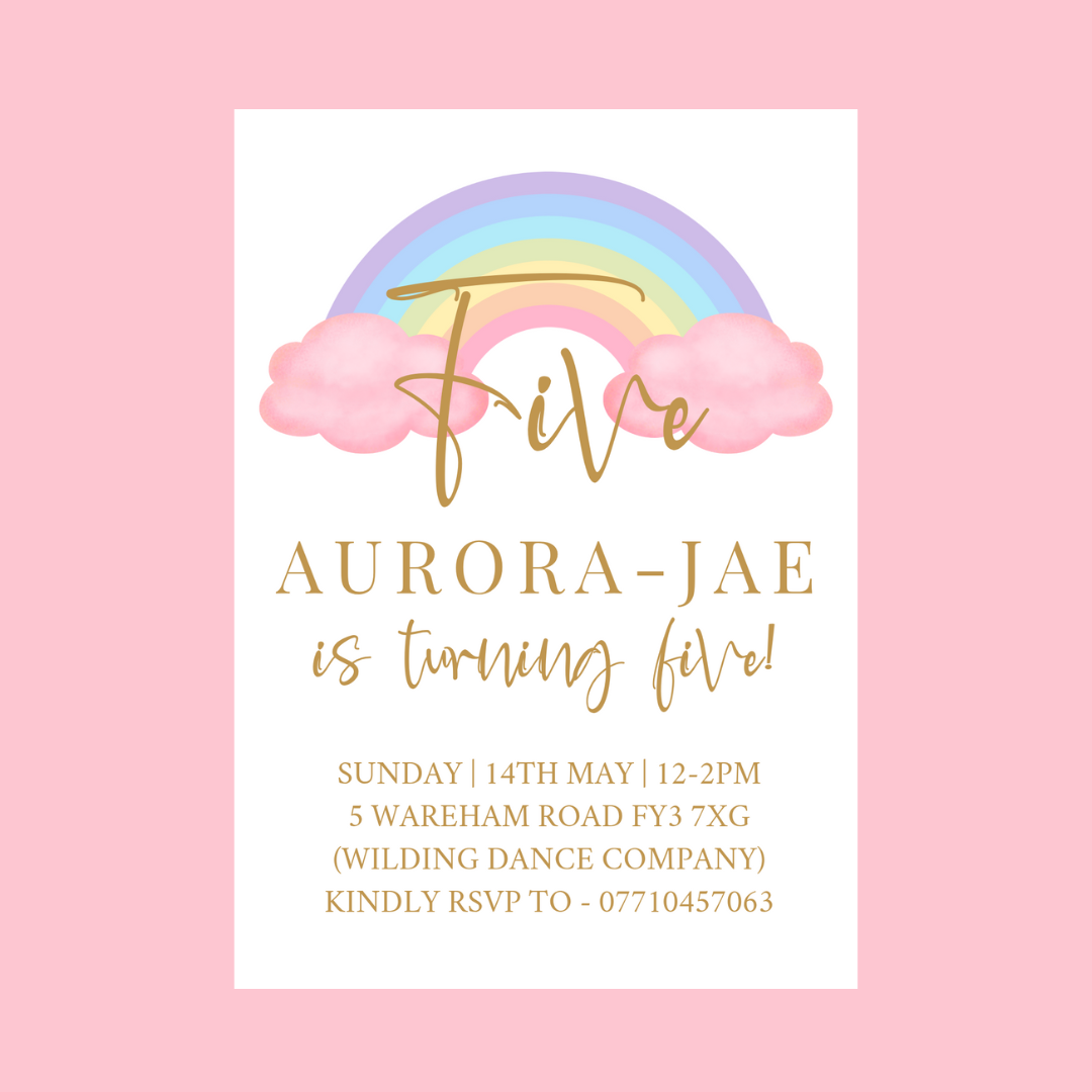 Pastel Rainbow Birthday Invitations | A6 Invites | Pastel Rainbow Theme Invitations | Party Invitations - Dinky Designs