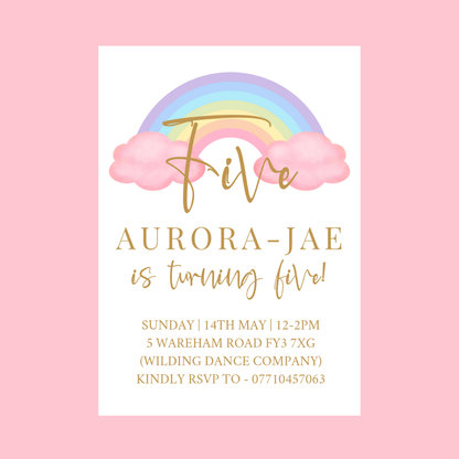 Pastel Rainbow Birthday Invitations | A6 Invites | Pastel Rainbow Theme Invitations | Party Invitations - Dinky Designs