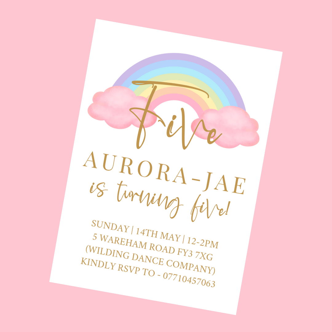 Pastel Rainbow Birthday Invitations | A6 Invites | Pastel Rainbow Theme Invitations | Party Invitations - Dinky Designs