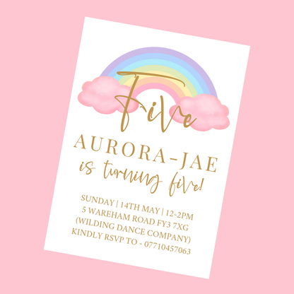Pastel Rainbow Birthday Invitations | A6 Invites | Pastel Rainbow Theme Invitations | Party Invitations - Dinky Designs
