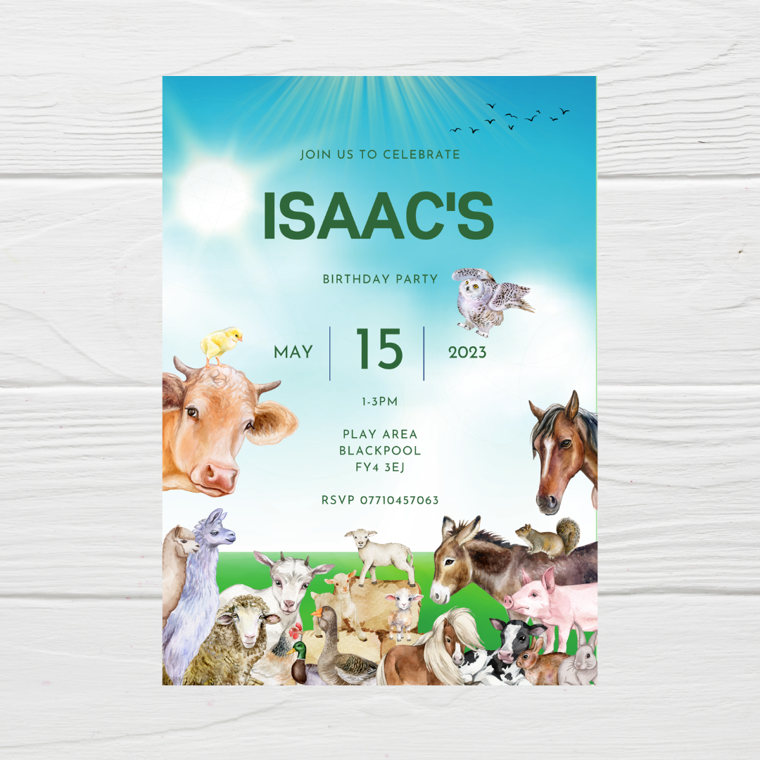 Farm Animal Invitations | A6 Invites | Farm Animal Theme Invitations | Party Invitations - Dinky Designs