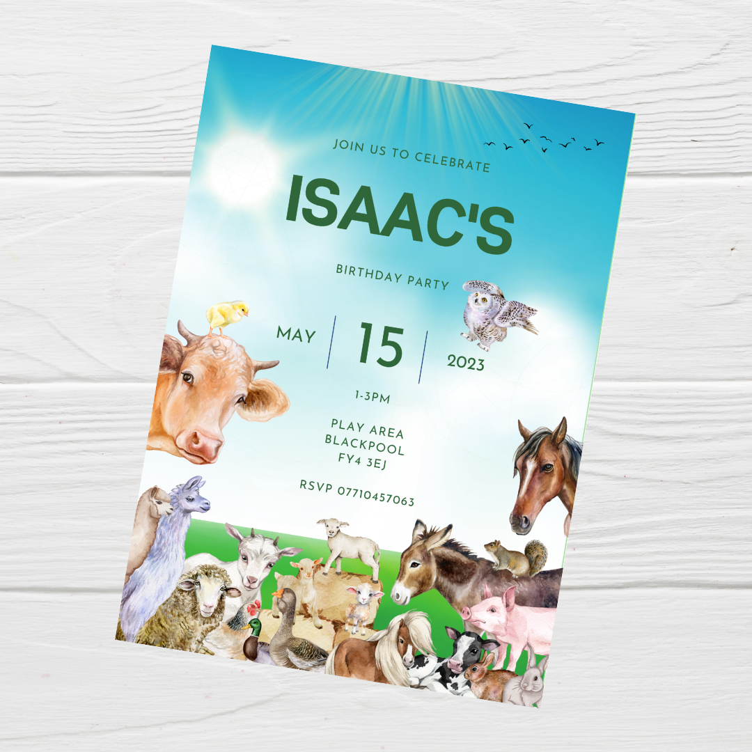 Farm Animal Invitations | A6 Invites | Farm Animal Theme Invitations | Party Invitations - Dinky Designs