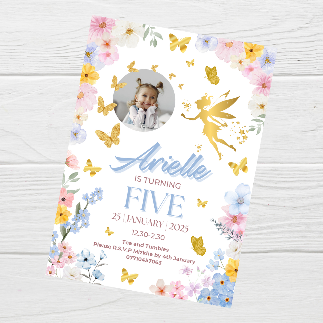Fairy Photo Party Invitations | A6 Invites | Fairy Theme Invitations | Party Invitations - Dinky Designs