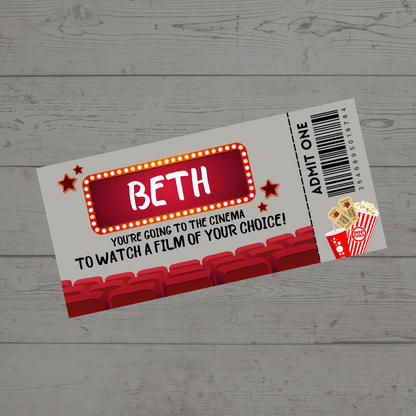 Surprise Ticket Print | Personalised Cinema Ticket Pass Voucher Membership | Gift Idea