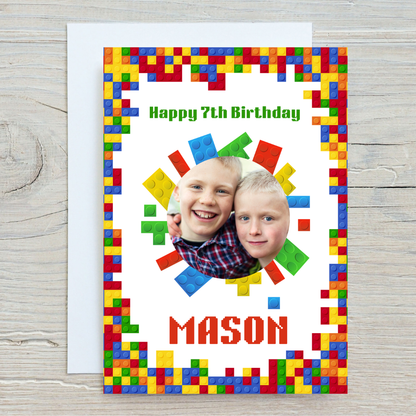 Birthday Card | Personalised Photo Card | Lego Brick Birthday Card