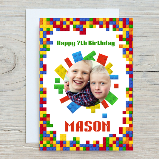 Birthday Card | Personalised Photo Card | Lego Brick Birthday Card