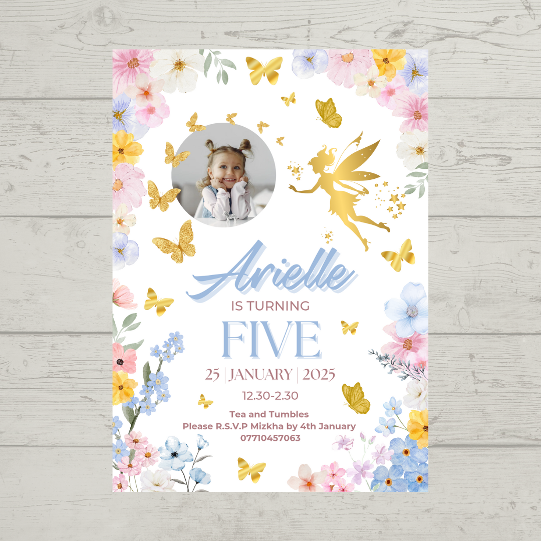 Fairy Photo Party Invitations | A6 Invites | Fairy Theme Invitations | Party Invitations - Dinky Designs