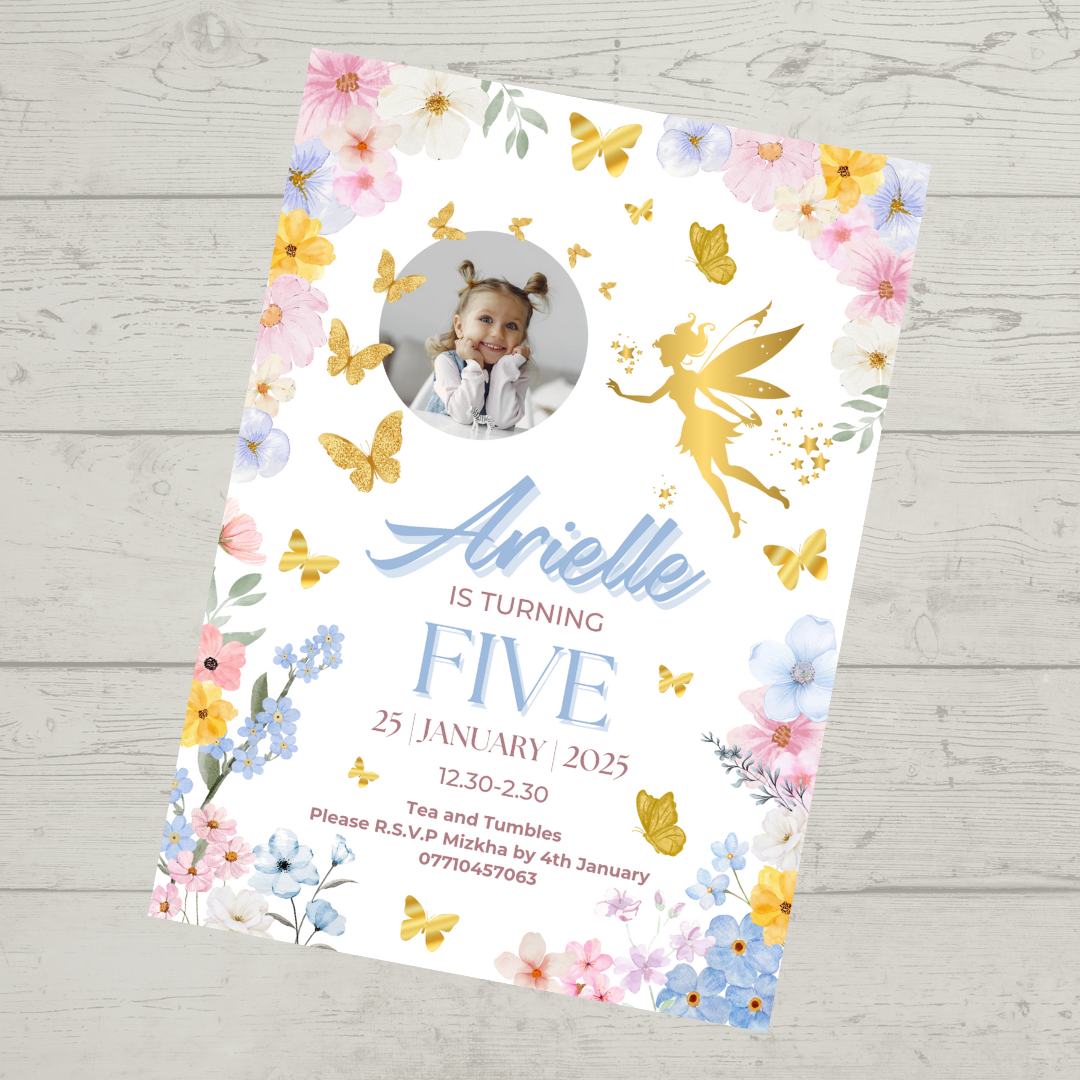 Fairy Photo Party Invitations | A6 Invites | Fairy Theme Invitations | Party Invitations - Dinky Designs