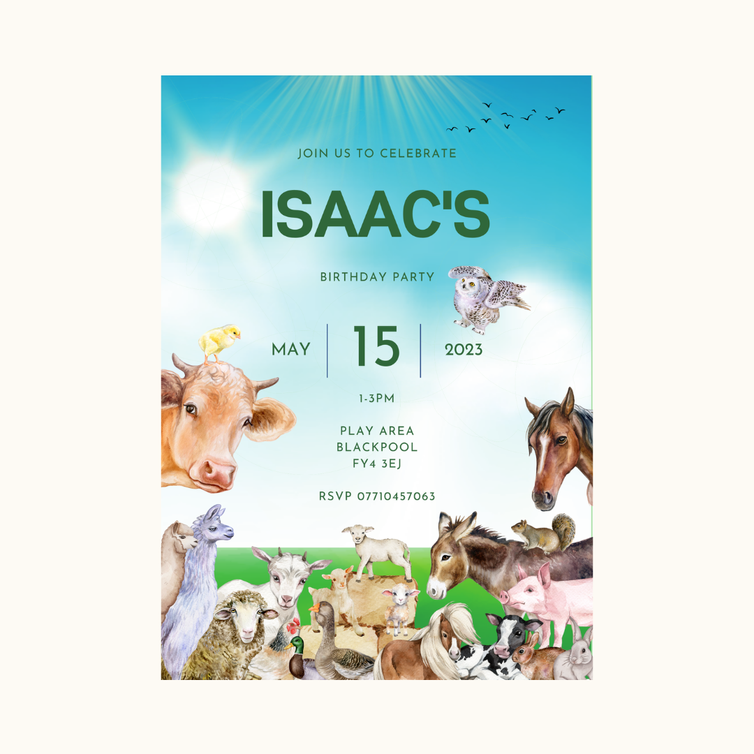 Farm Animal Invitations | A6 Invites | Farm Animal Theme Invitations | Party Invitations - Dinky Designs