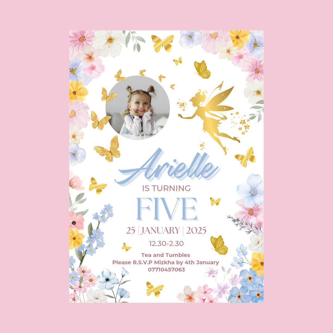 Fairy Photo Party Invitations | A6 Invites | Fairy Theme Invitations | Party Invitations - Dinky Designs