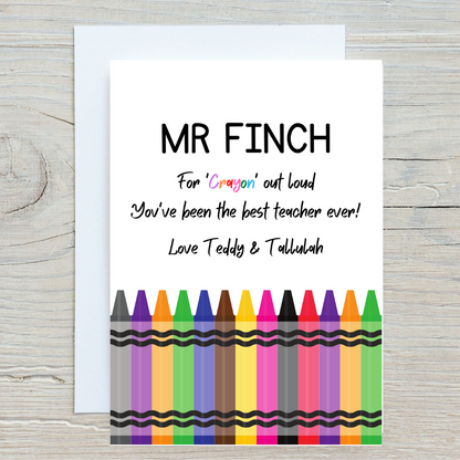 Teacher Card | Personalised Crayon Teacher - Nursery Card | School Card