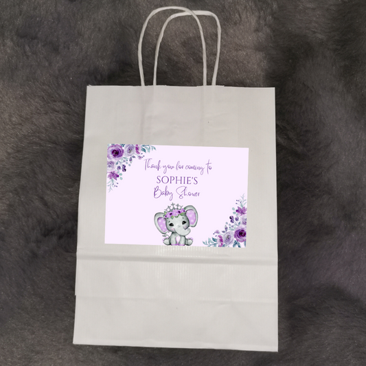 Party Bags | Purple Floral Elephant Baby Shower, Birthday, Christening Party Bags | Themed Party Bags