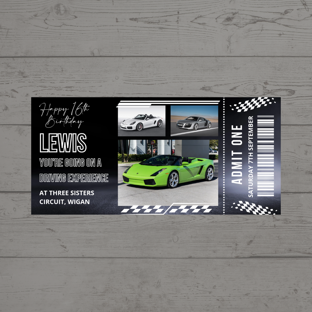 Surprise Ticket Print | Personalised Driving Experience Ticket Voucher | Gift Idea