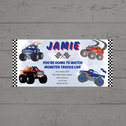 Surprise Ticket Print | Personalised Monster Truck Ticket Voucher | Gift Idea