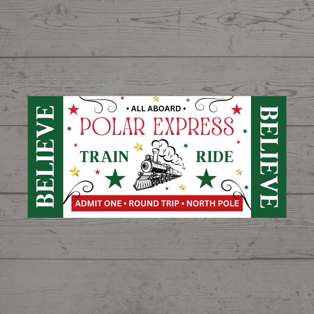 Surprise Christmas Ticket Print | Polar Express Train Christmas Ticket Voucher | Gift Idea - Dinky Designs