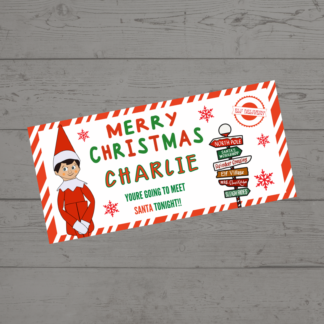 Surprise Christmas Ticket Print | Personalised Elf Christmas Ticket Voucher | Gift Idea